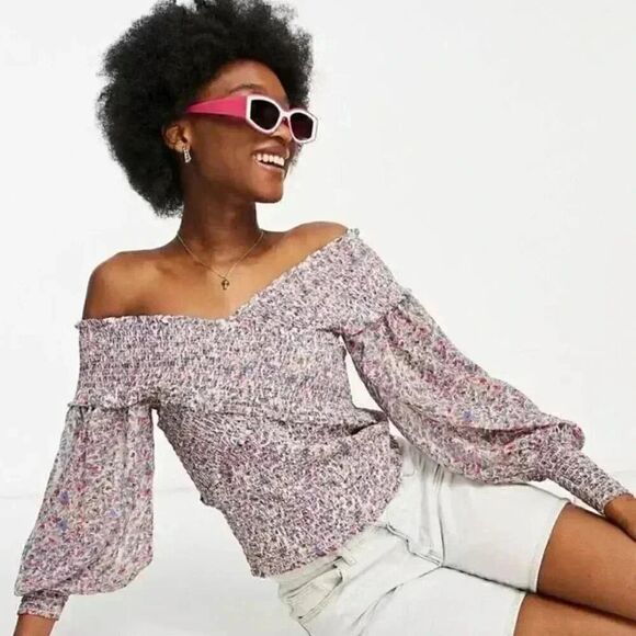 BB Dakota Tops - BB Dakota Smocked Floral Print Blouse Large